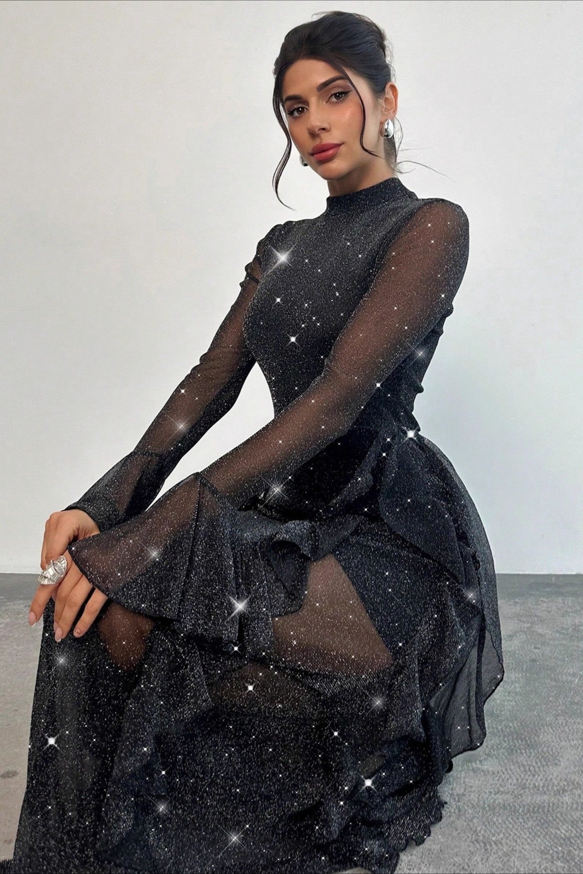 Black Ruffled Mermaid Maxi Dress