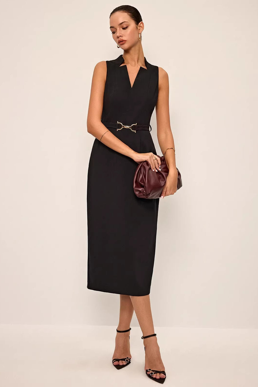 Buckle Waist Cinched Elegant Work Dress
