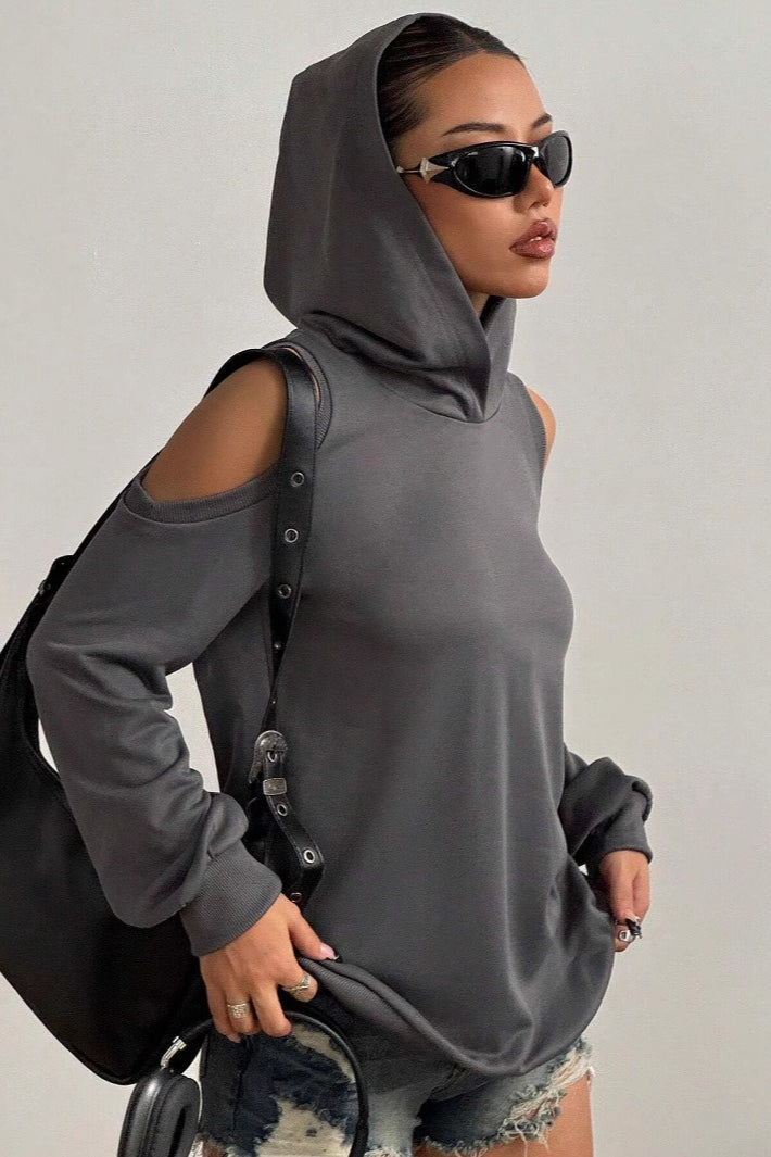 Trendy OffShoulder Hooded Hoodie