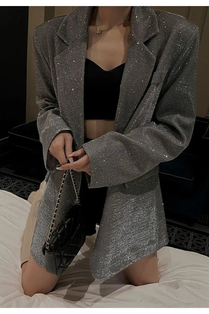 Chic SingleBreasted Sequin Blazer