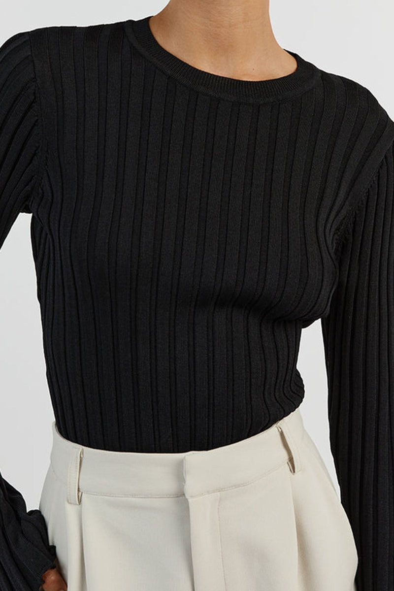 Ribbed Crew Neck Solid Slim Knit Base Layer