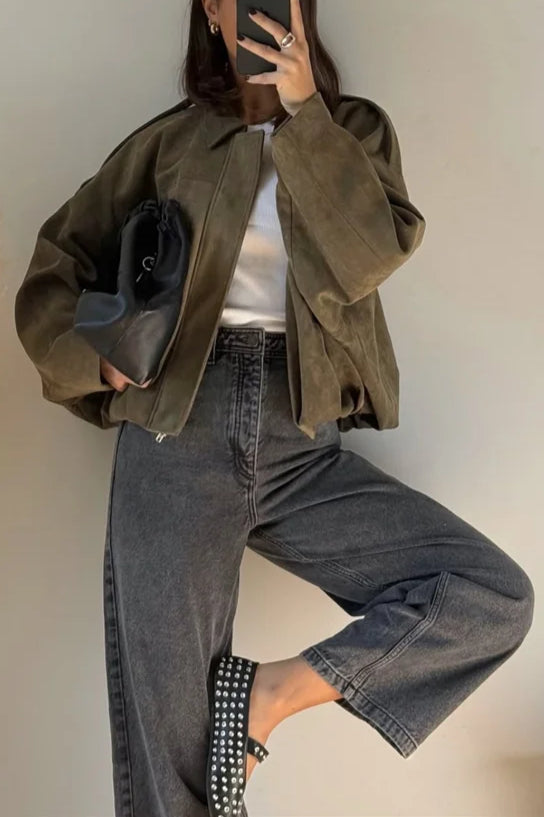 Suede Cropped ZipUp Jacket