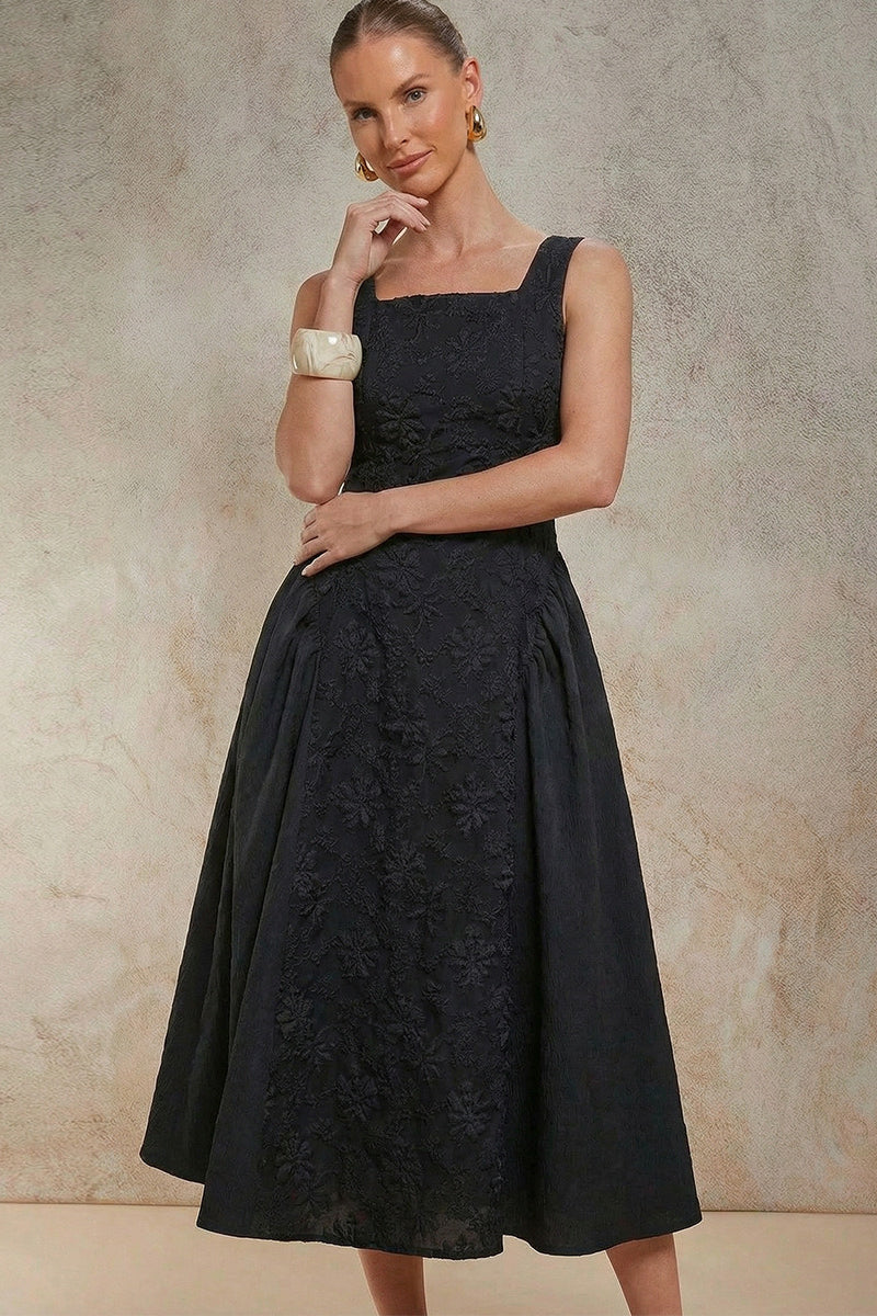 Black Embroidered Sleeveless Midi Dress 3