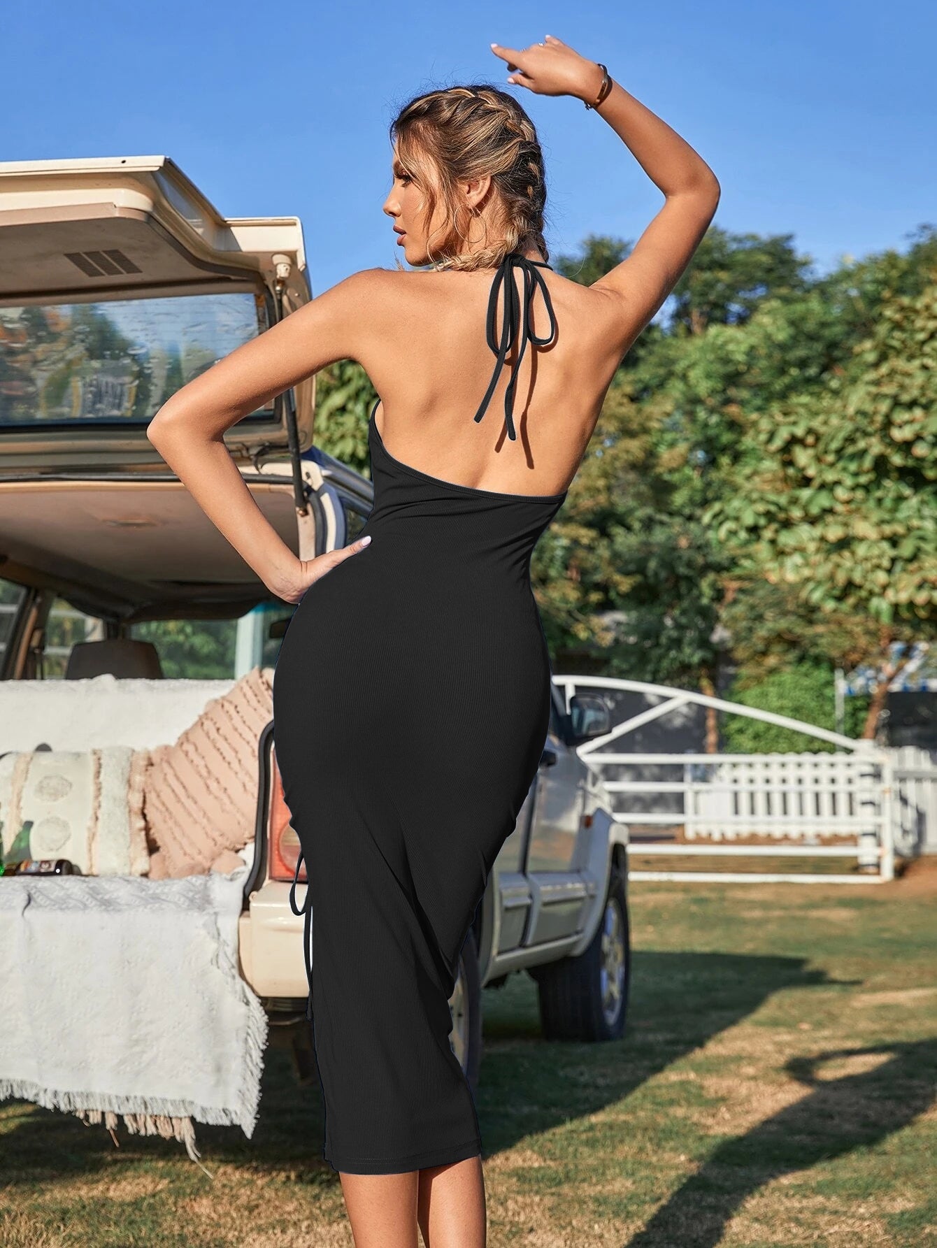 V-neck Halterneck Dress