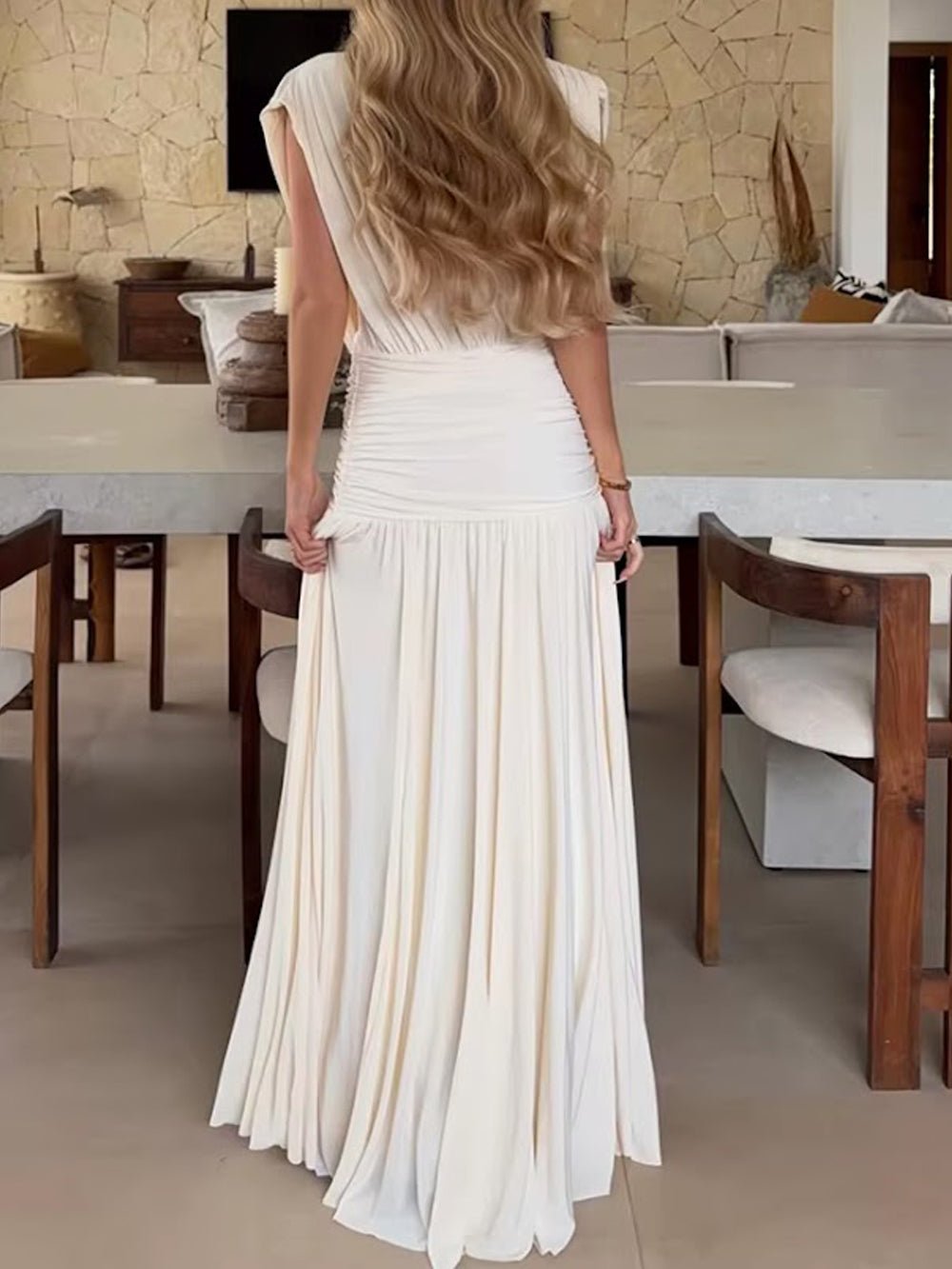 Alessia Ruched Plunge Maxi Dress