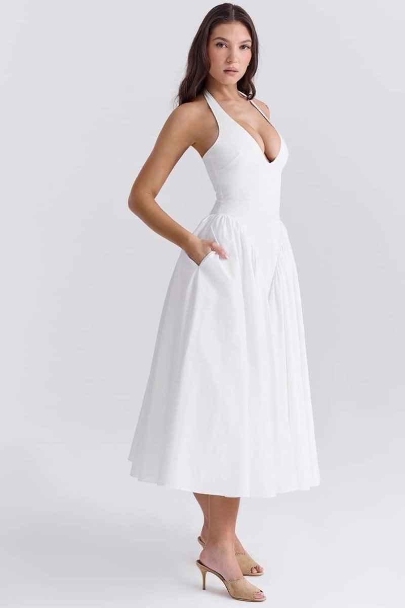 Wilma Effortless Halter Neck Midi Dress with Open Back Everyday Luxe Edit