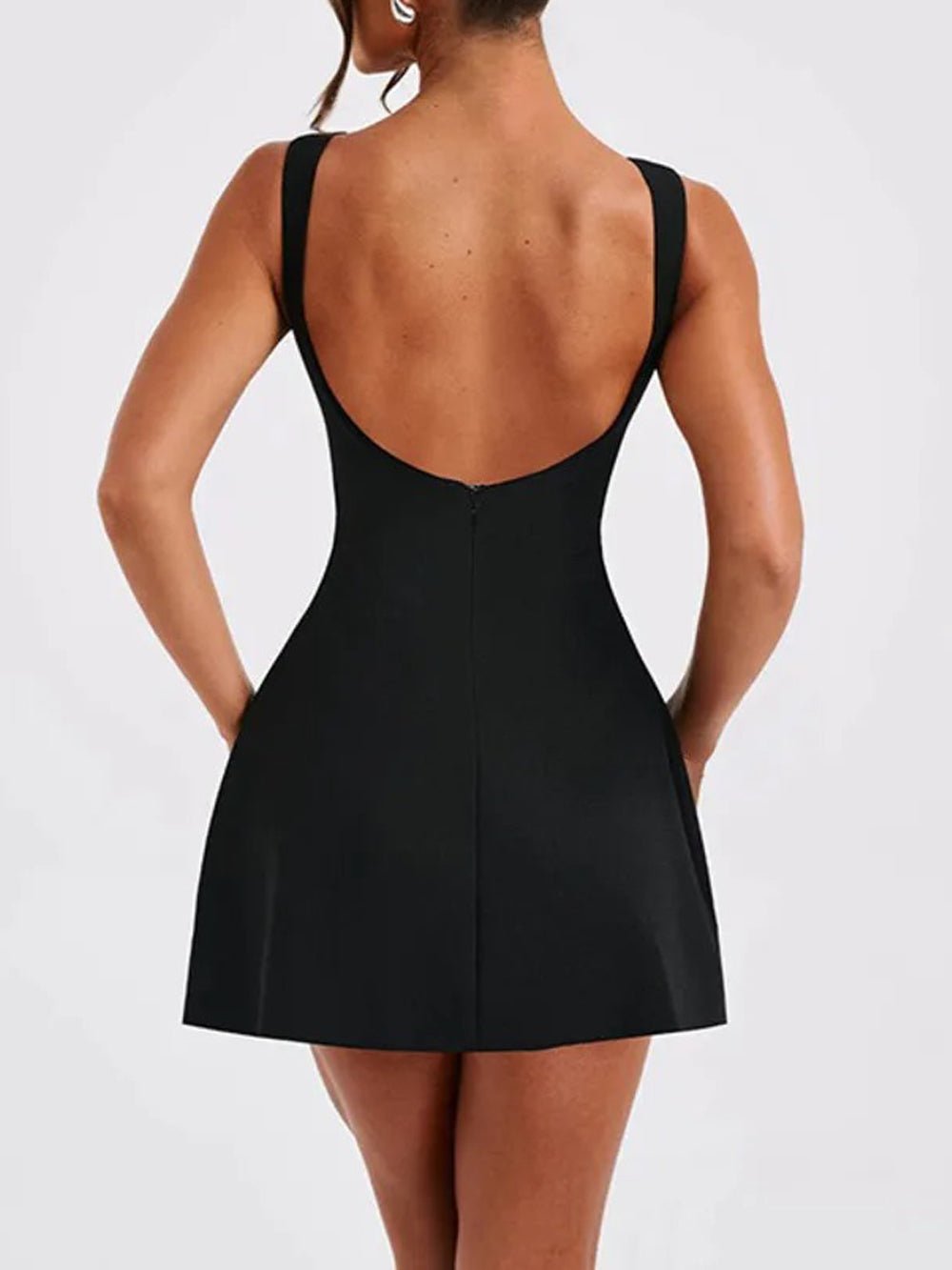 Boat Neck Wide Strap Princess Seam Pocket Fit and Flare Mini Dress 6