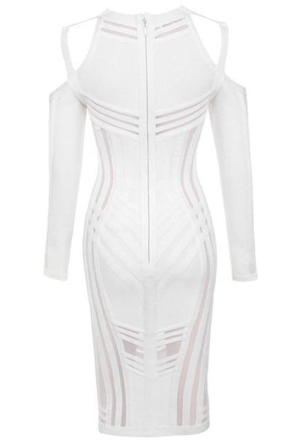Amelia Long Sleeve Bandage Dress - White Pearl (Sale)
