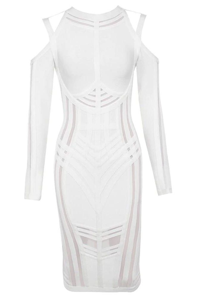 Amelia Long Sleeve Bandage Dress - White Pearl (Sale)