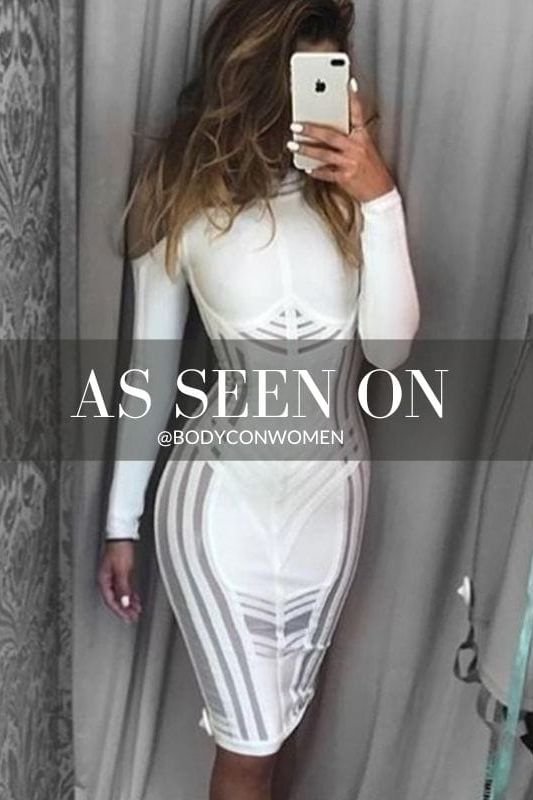 Amelia Long Sleeve Bandage Dress - White Pearl (Sale)