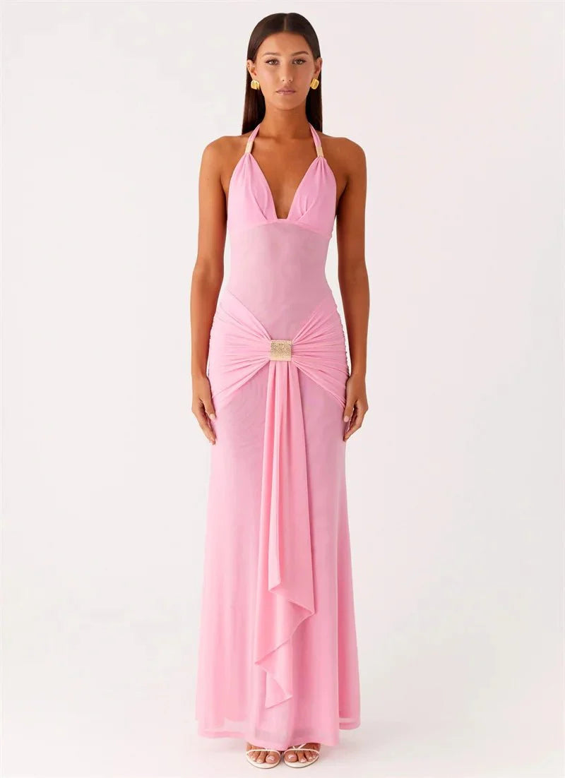 Amelie Draped Halter Maxi Dress