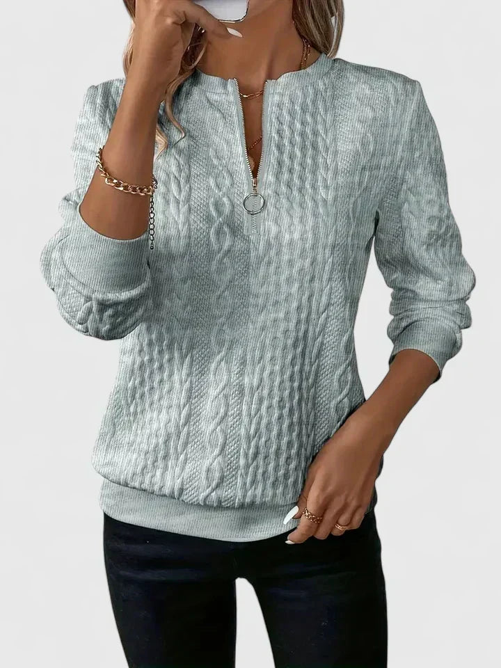 Quarter Zip Cable Knit Textured Long Sleeve Sweater