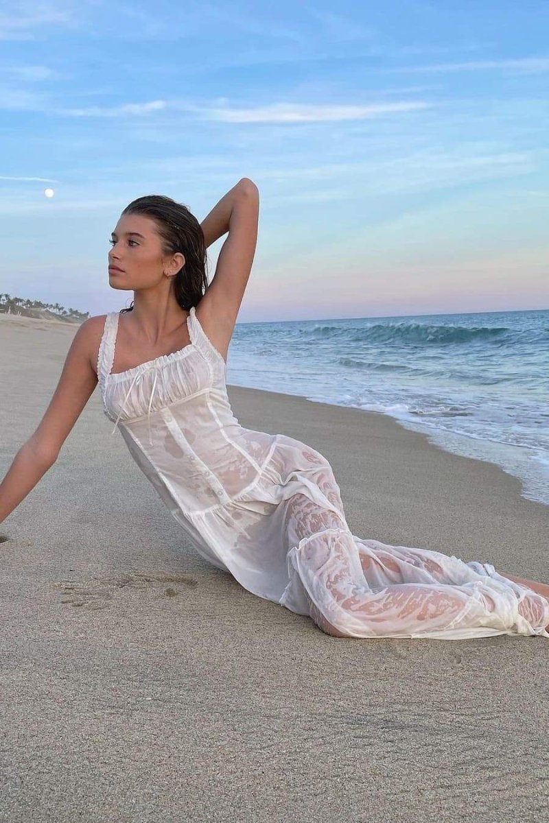 Luisa Minimalist Semi Sheer Maxi Dress with Ruffles Designer Edit