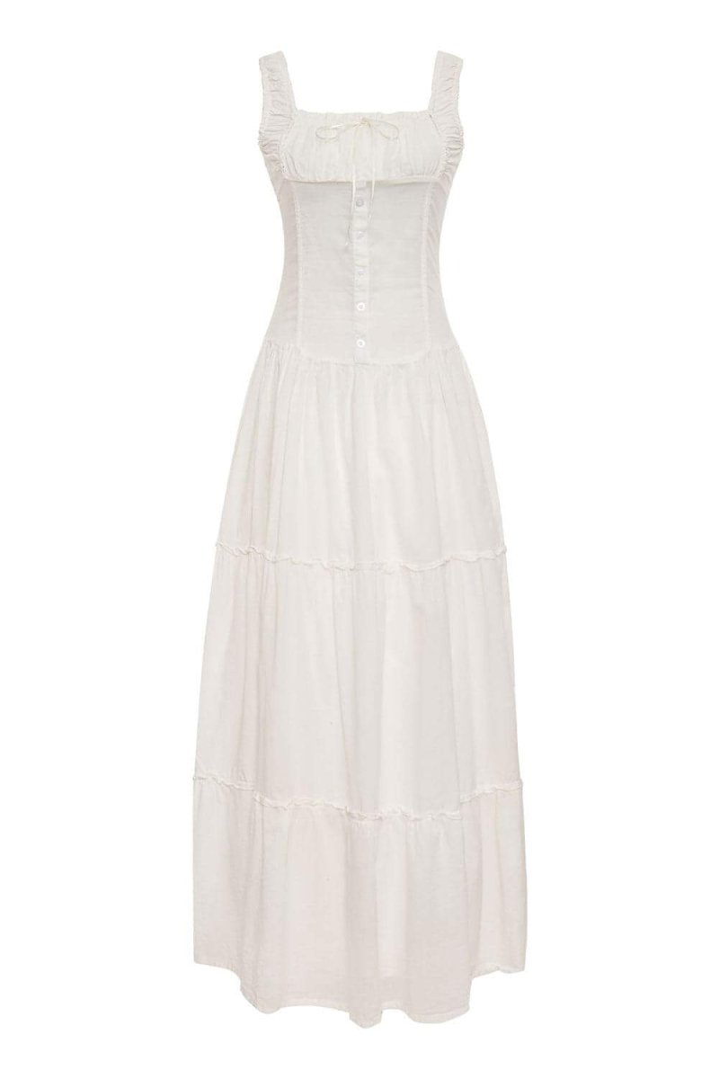 Julia Aesthetic Semi Sheer Maxi Dress with Ruffles Chic Silhouette Collection