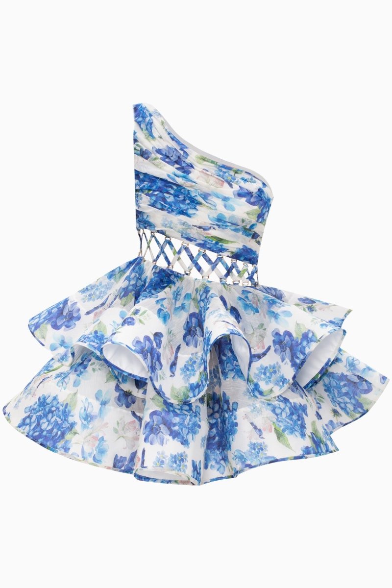 Paula Premium Floral Print One Shoulder Chiffon Mini Dress Everyday Luxe Edit