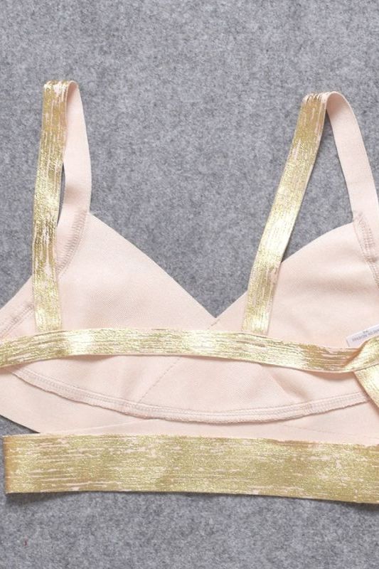 Ang Bandage Leather Crop Top - Gold
