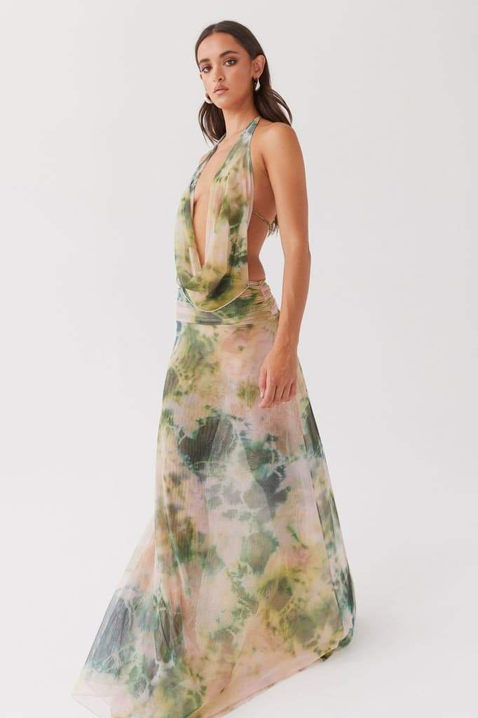Petra Minimalist Printed Halterneck Maxi Dress Premium Wardrobe Essential