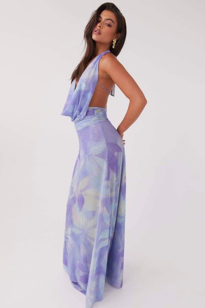 Petra Minimalist Printed Halterneck Maxi Dress Premium Wardrobe Essential