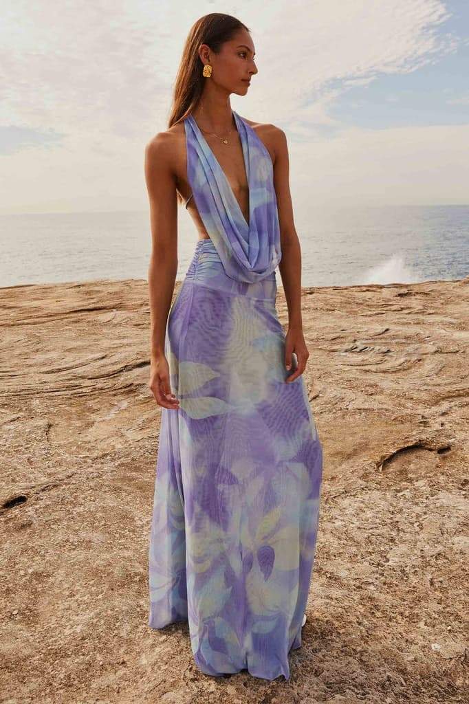 Marta Elevated Printed Halterneck Maxi Dress Evening Wear Edit