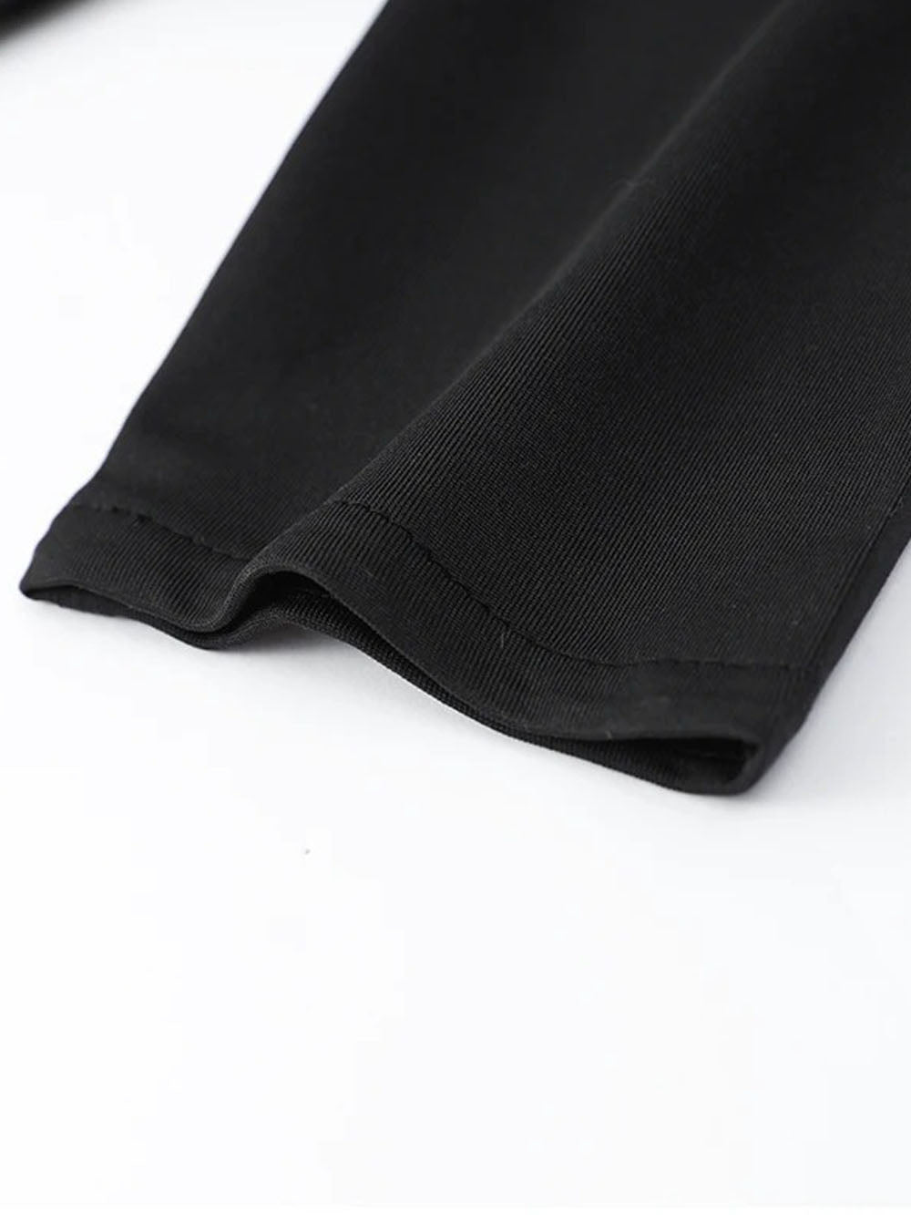 Black Structured Shoulder Long Sleeve Waist Cut Out Rhinestone Trim High Split Maxi Gown 7