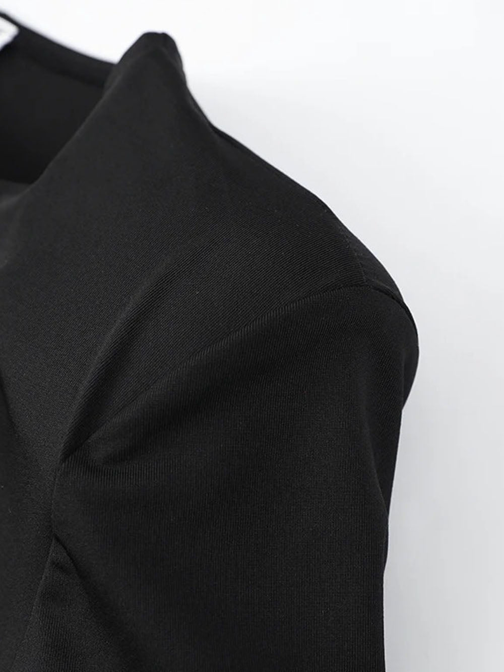 Black Structured Shoulder Long Sleeve Waist Cut Out Rhinestone Trim High Split Maxi Gown 10