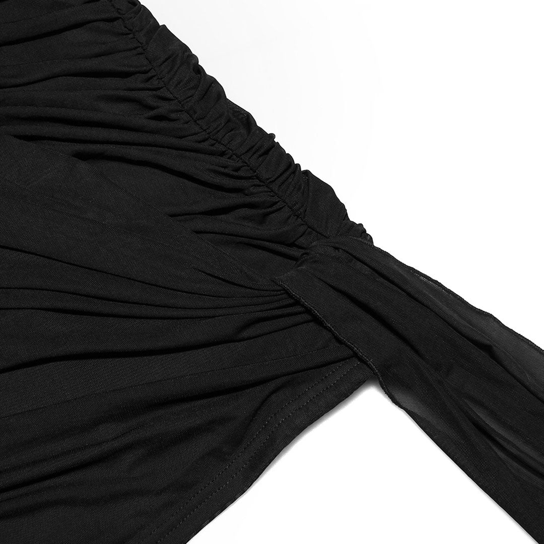 Black Cut Out Mesh Long Sleeve Ruched Wrap Bodycon Mini Dress