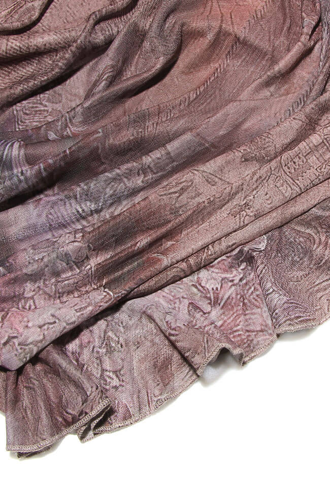 Brown Boat Neck Cap Sleeve Ruffle Trim Ruched Mesh Two Piece Mini Dress