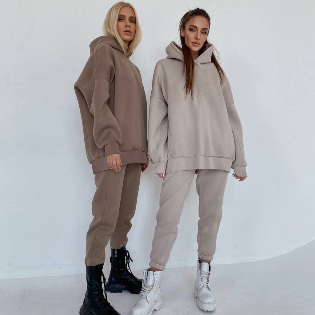 Coffee Drop Shoulder Long Sleeve Hoodie Jogger Matching Set