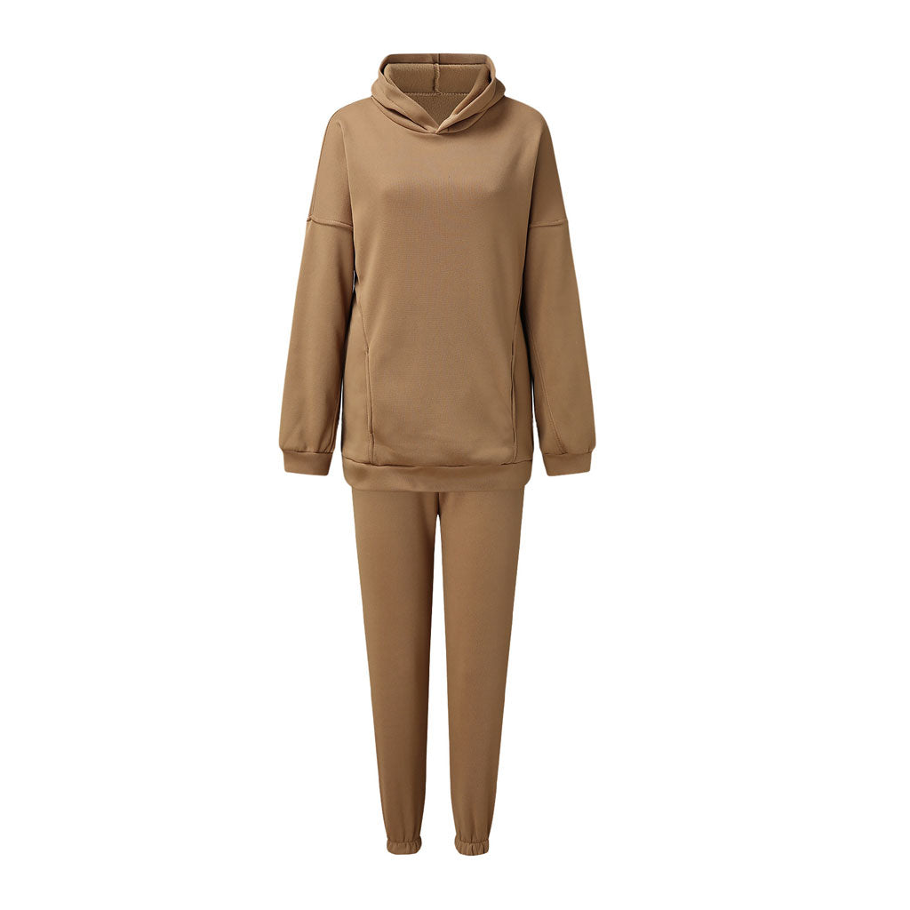 Coffee Drop Shoulder Long Sleeve Hoodie Jogger Matching Set