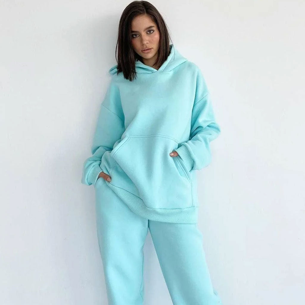 Lake Blue Long Sleeve Hoodie Jogger Lounge Matching Set