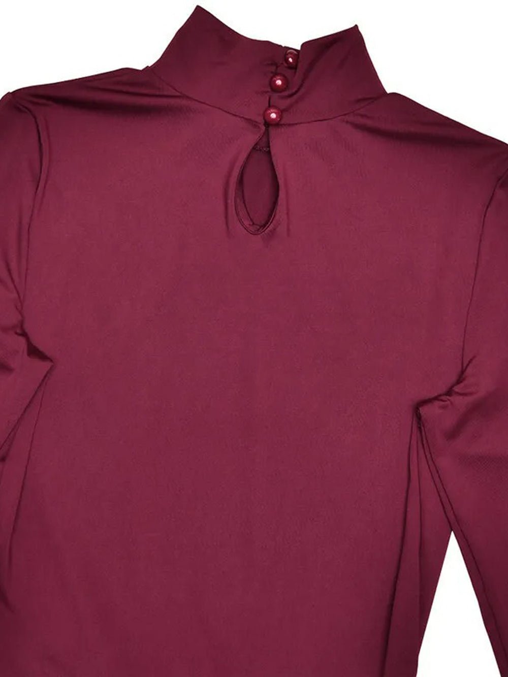 Burgundy Mock Neck Long Sleeve Bubble Hem Fit and Flare Mini Dress 5