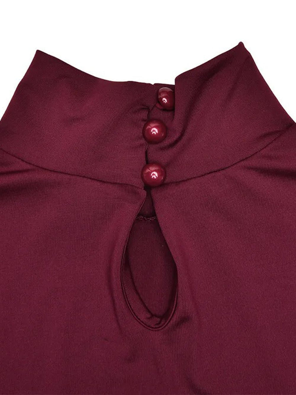 Burgundy Mock Neck Long Sleeve Bubble Hem Fit and Flare Mini Dress 8