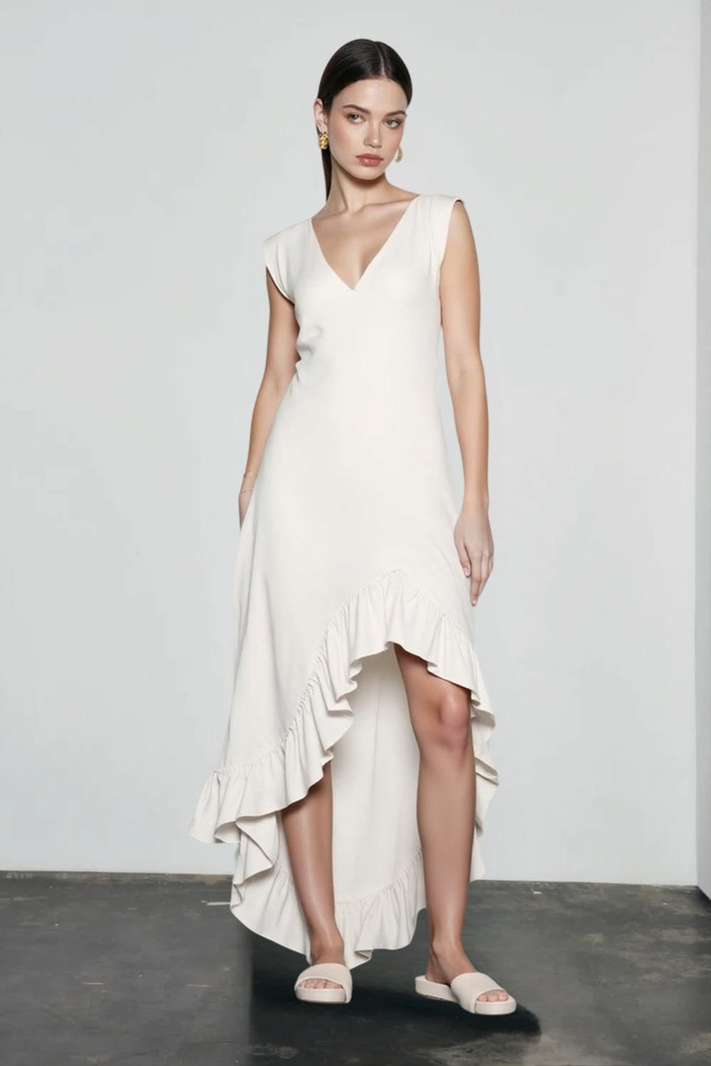 Romantic V Neck Ruffle Linen Vacation Dress