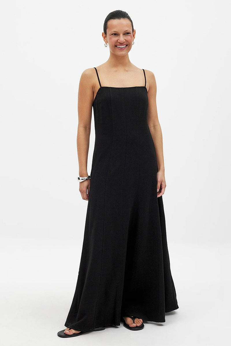 Cotton Panel High Waist Maxi Slip Dress