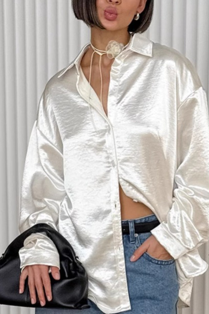 Apricot Pearlescent Satin Chic Chillax French Blouse