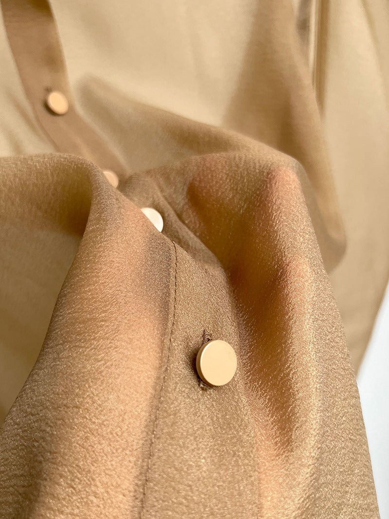 Puff Sleeve Long Sleeve Shirt Caramel Color