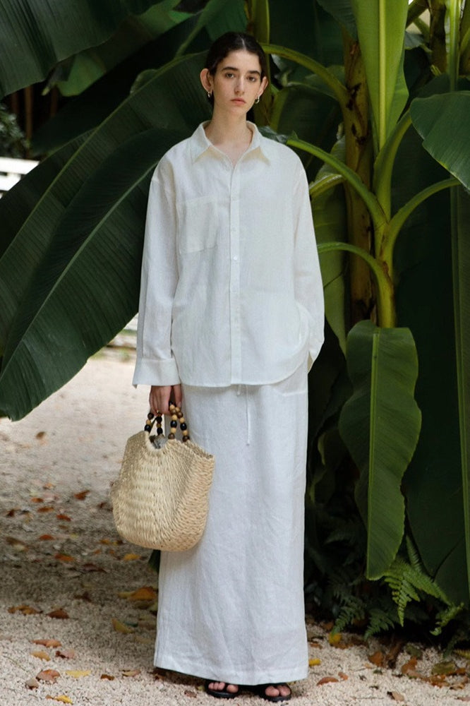Linen Blend Long Sleeve Blouse