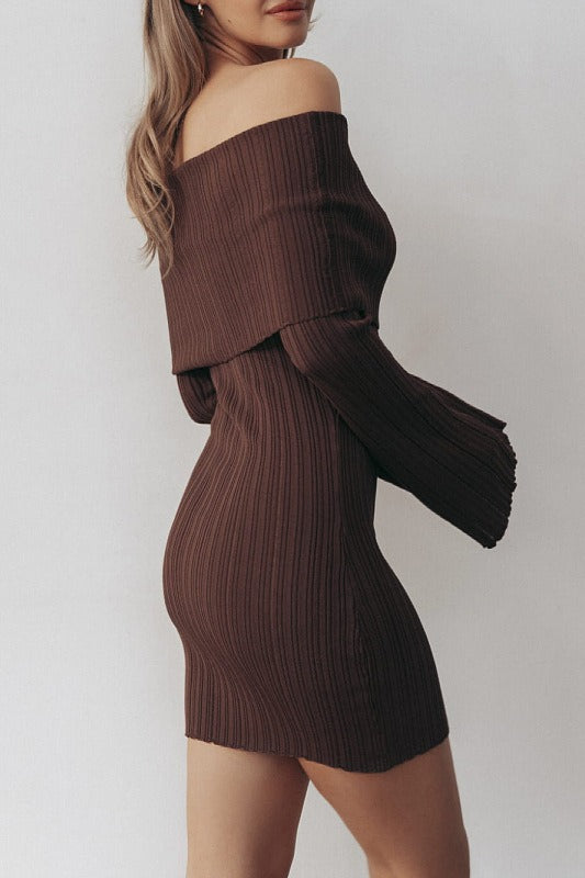 OffShoulder LongSleeve Bodycon Mini Sweater Dress