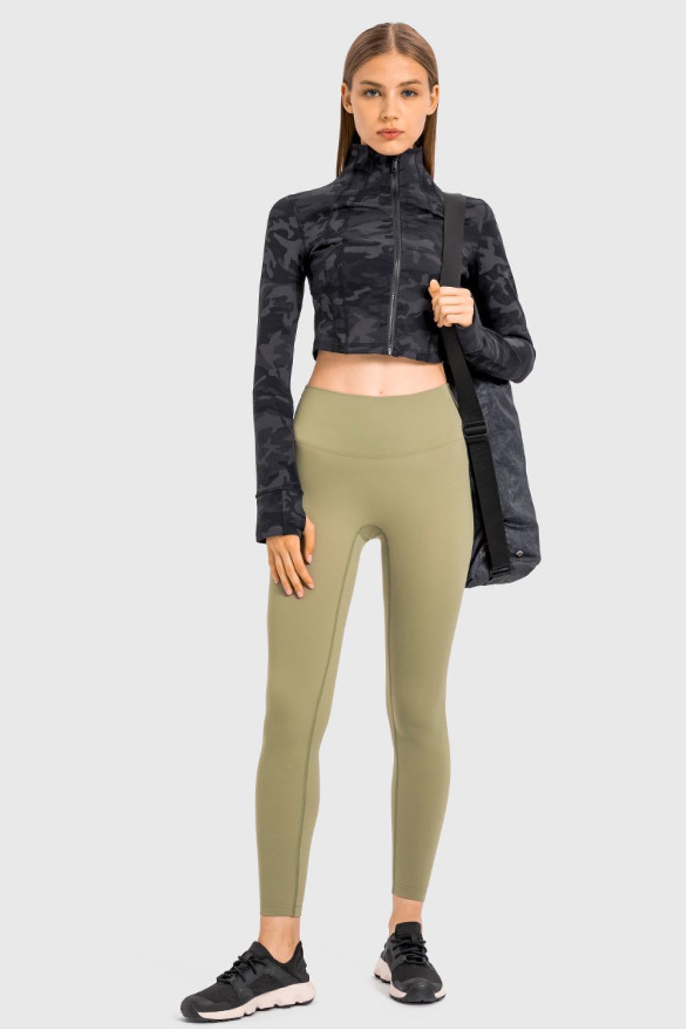 Stand Collar Zip Front Seam Detail Cropped Sports Jacket