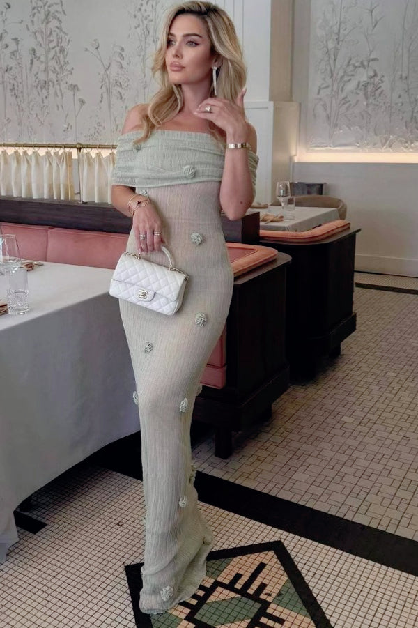 3D Floral OffShoulder Maxi Birthday Dress