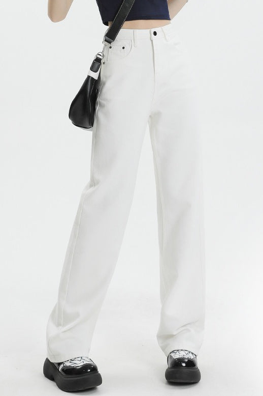 Casual Fleece Lined High Waist Straight Jeans