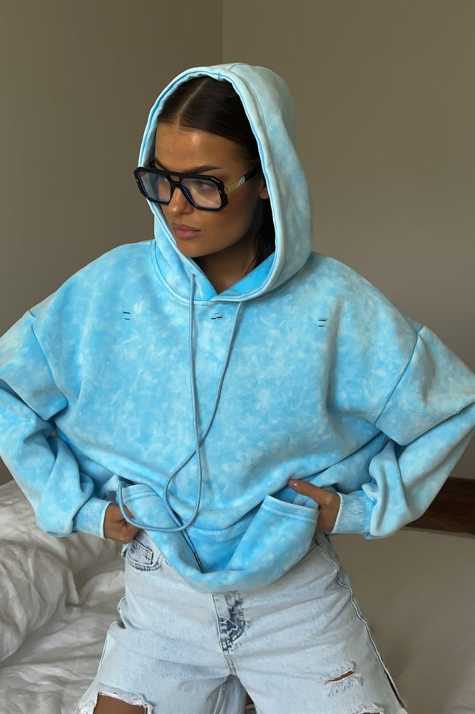 Distressed Washed Solid Cotton Hoodie