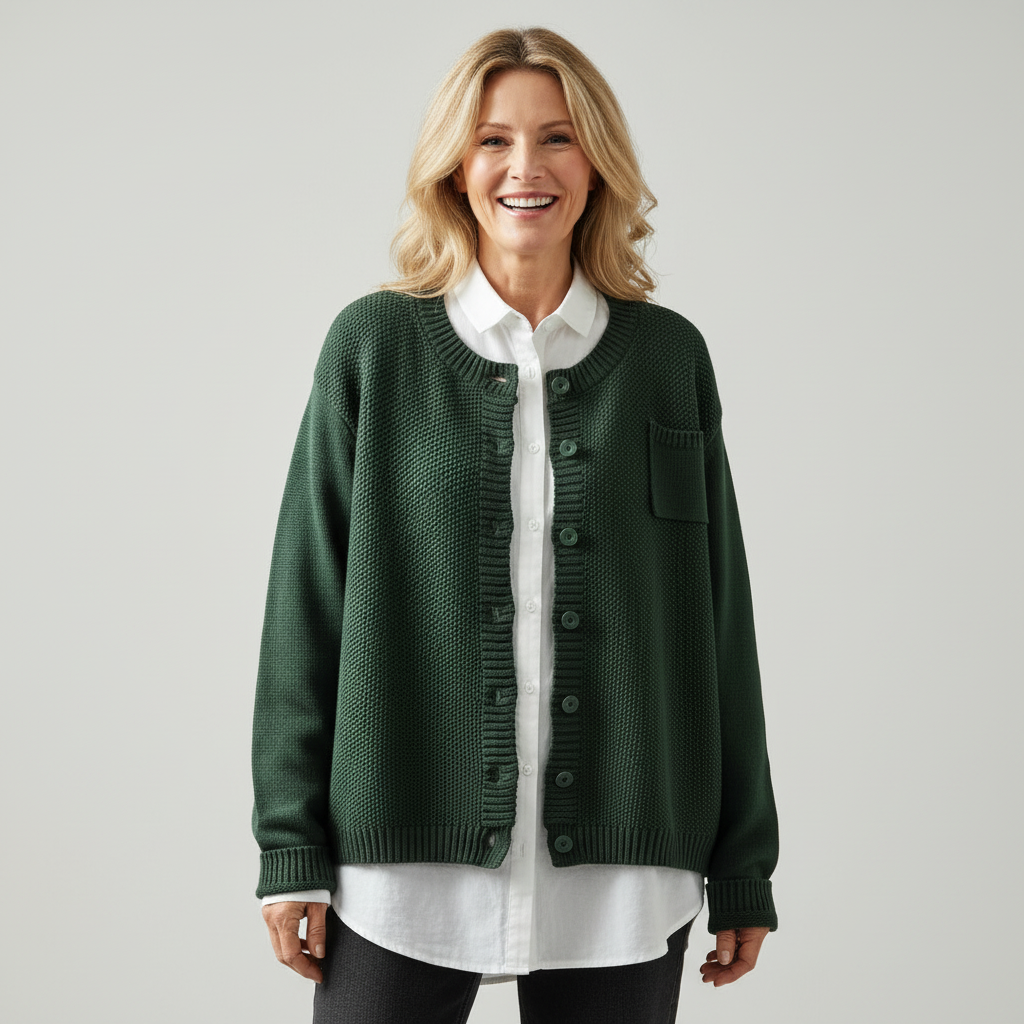 Round Neck Button-Front Chunky Knit Patch Pocket Long Sleeve Cardigan 8