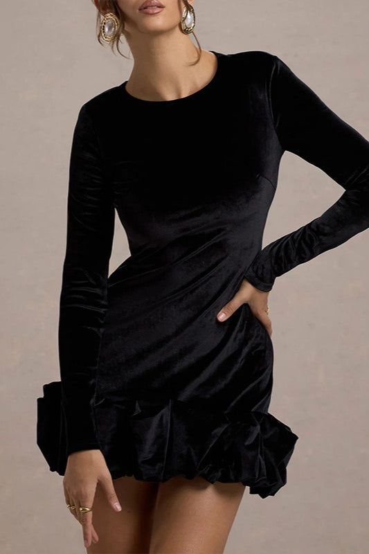 Velvet Ruffle Hem Party Dress