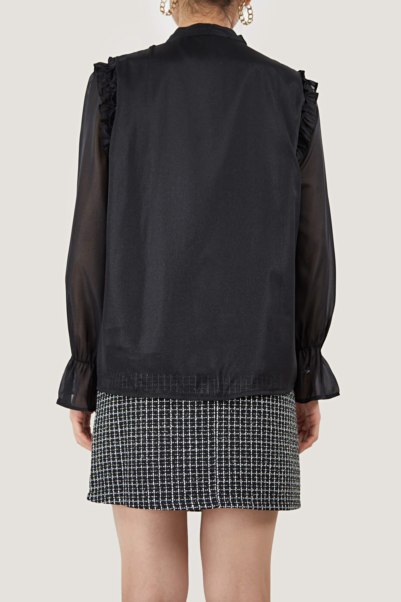 Tie-Neck Ruffle Pleated Blouse