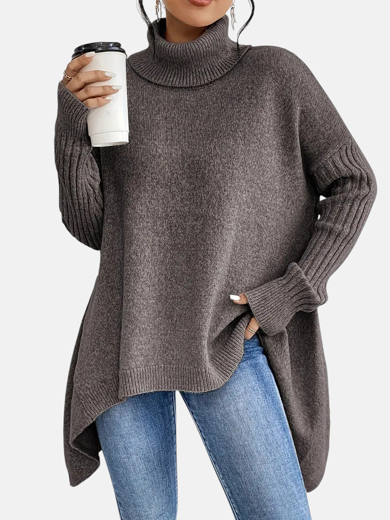 Turtleneck Ribbed Long Sleeve Oversized Longline Knit Sweater