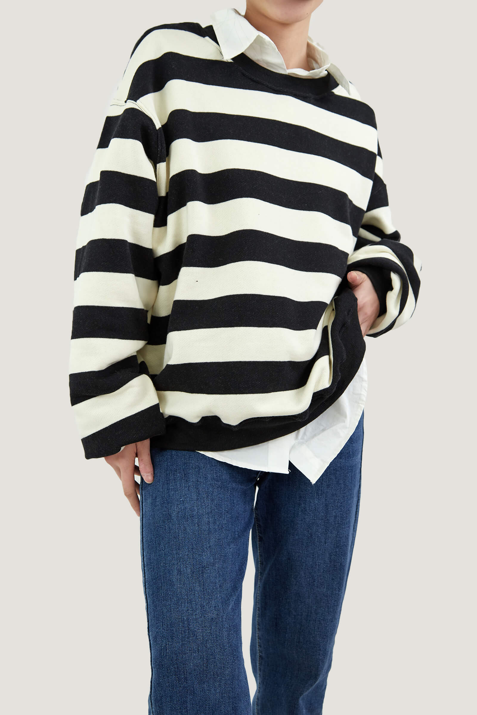 Black Comfort Striped Pullover Sweatshirts
