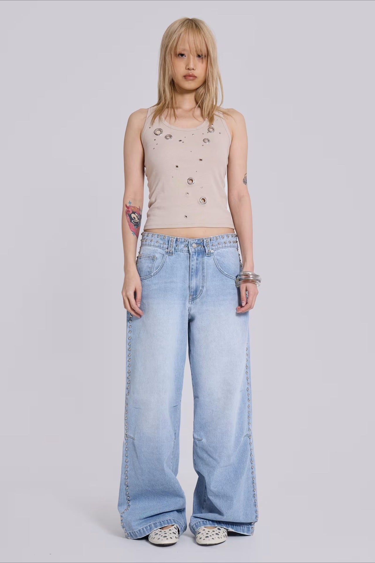 Loose Fit Beaded Decorative Unique Jeans