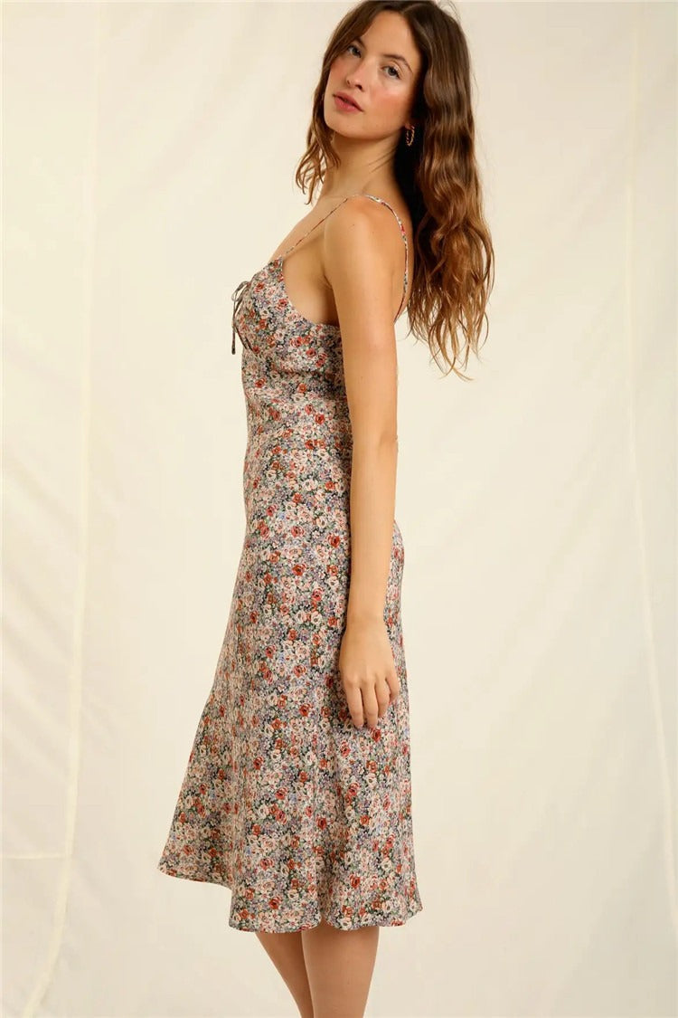 Spaghetti Strap Midi Slim Floral Dress