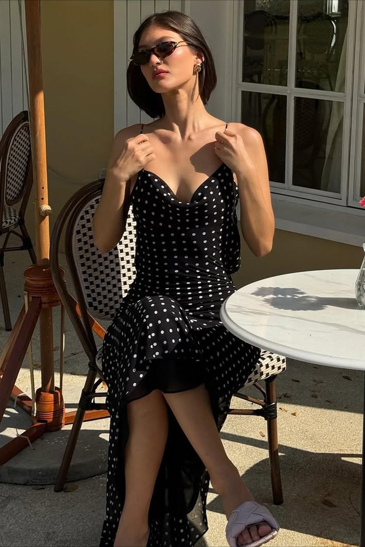 Black Polka Dot Cami Backless Tie Maxi Dress 4